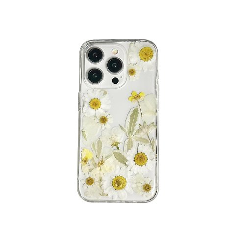 FeimeiPresents 白色海棠 雛菊 手工押花手機殼 適用於iPhone Samsung Sony LG