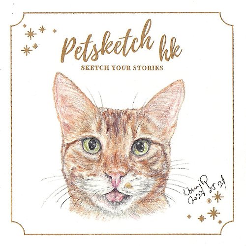 Petsketch hk 【客製】寵物速畫 | 木顏色 | 貓 | 唐貓 | 港短