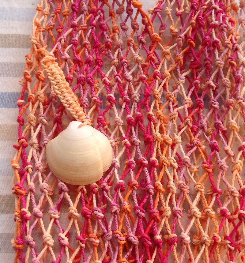 アメリカより糸、編み袋/グラデーションピンク/バッグ/ランチバッグ/ピクニック - ドリンクホルダー - コットン・麻 多色