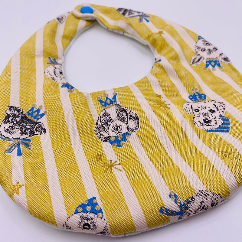 皇冠狗狗黃色條紋圍兜 二重紗 口水巾 設計款 彌月禮 - 口水肩/圍兜 - 棉．麻 藍色