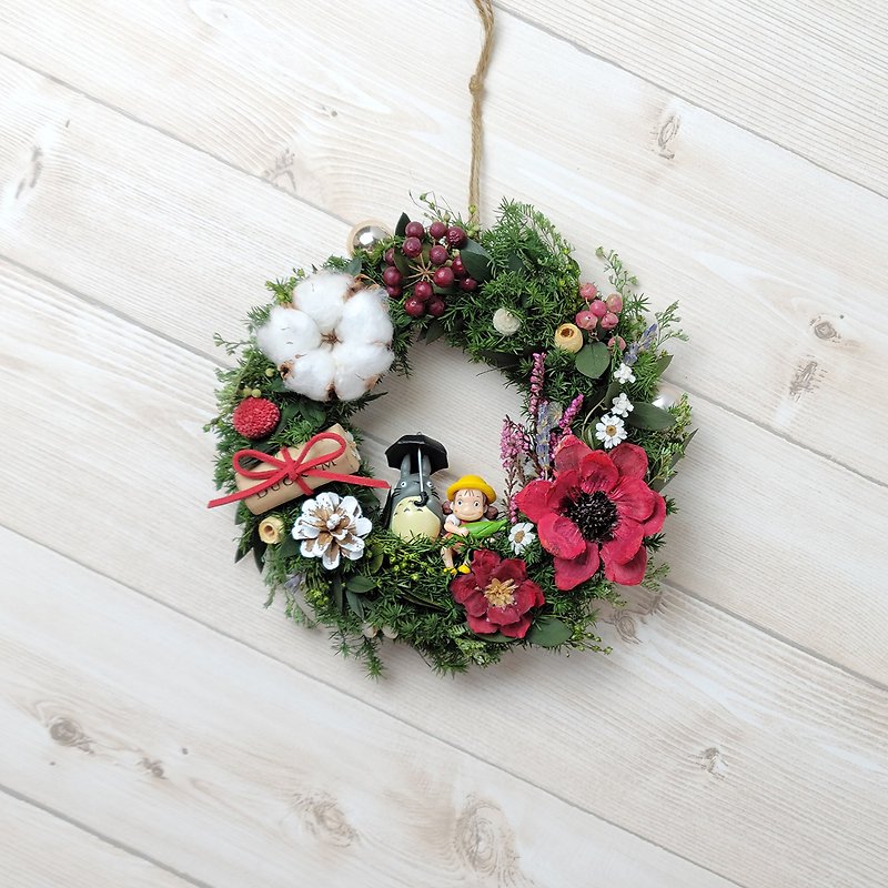 【Custom】Eternal Life Wreath - My Neighbor Totoro Garden Red - Dried Flowers & Bouquets - Plants & Flowers Green