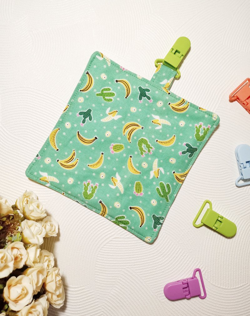 純棉夾四層紗/兒童手帕/手帕夾/擦手巾/小方巾-熱帶水果(綠) - 手帕 - 棉．麻 多色