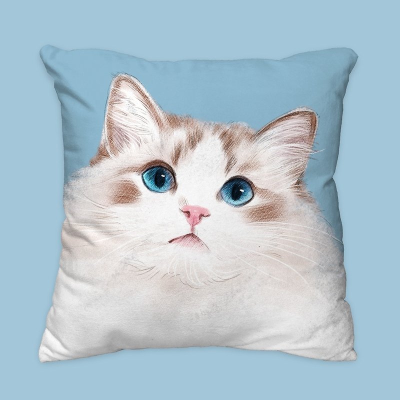 【I will always love you】Classic puppet cat pillow animal pillow/pillow/cushion - หมอน - ผ้าฝ้าย/ผ้าลินิน สีน้ำเงิน