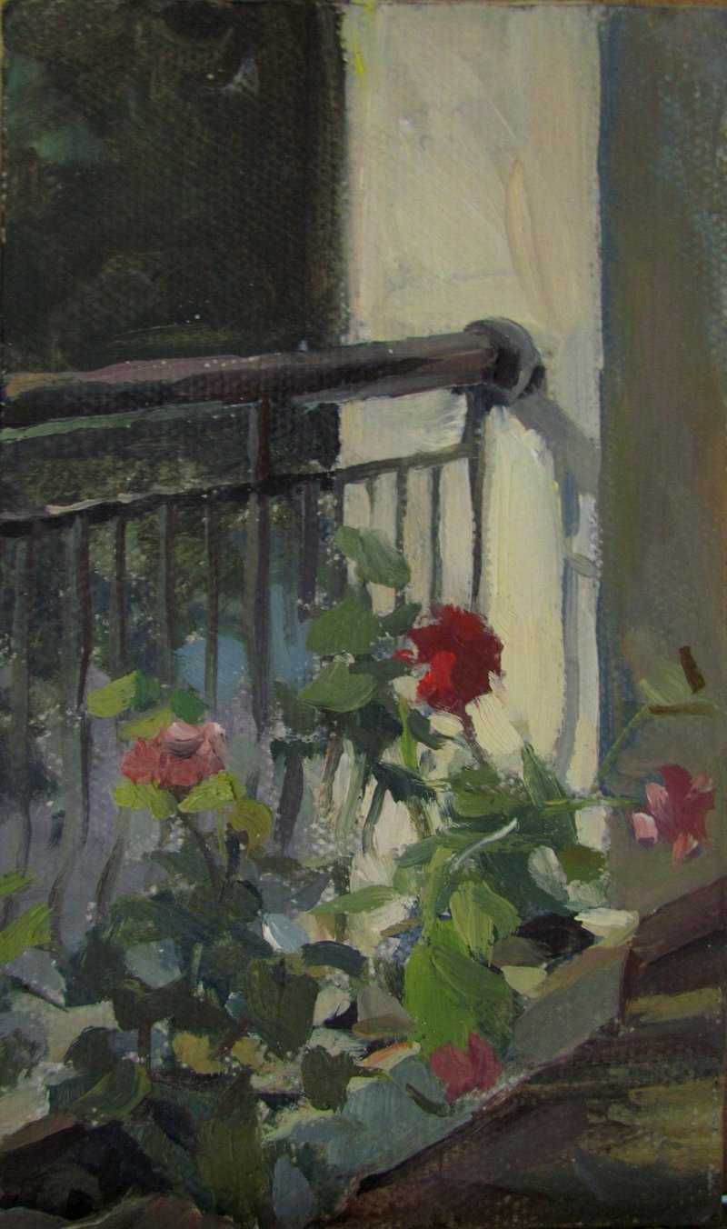 Pelargonium on the balcony,Pelargonium oil painting - Wall Décor - Other Materials 