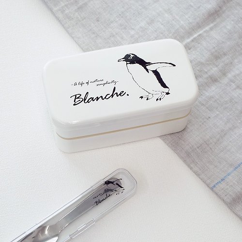padou Blanche. 2-storages Rectangular Lunchbox 500ml Bento Bentobox Penguin Kids Japan