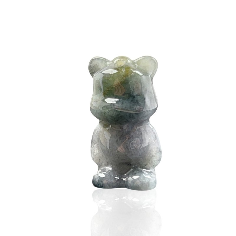 [Bear Bear Jade Meets You] Black Chicken Jade Cute Little Bear Necklace Ornament | Natural Burmese Jade A-grade - Necklaces - Jade Green