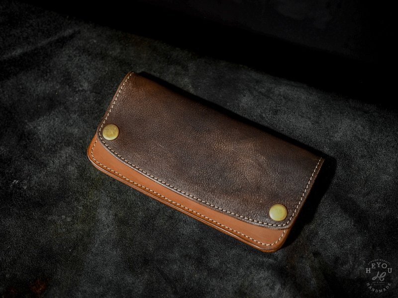 茶芯舊化卡車司機長夾 - Distressed Leather Trucker Wallet - 錢包/皮夾/長短夾 - 真皮 咖啡色