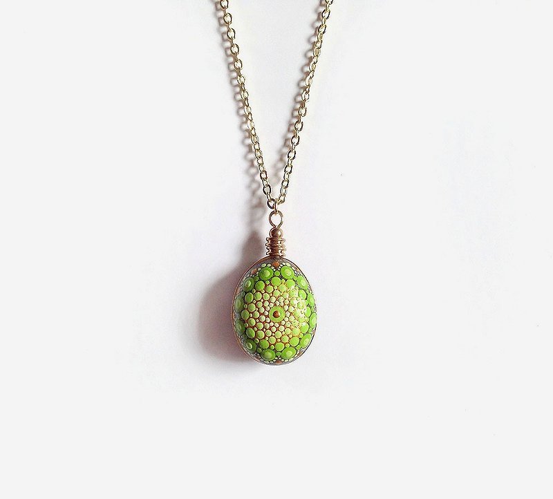 Vanilla . Handmade Brass Mandala Stone Pendant • Necklace - Necklaces - Stone Green