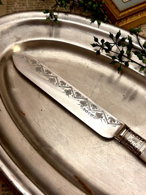 40784-アンティーク螺鈿ハンドルシルバーフルーツ・デザート