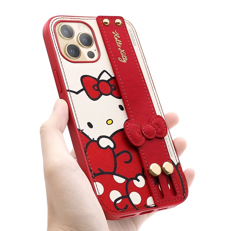 GARMMA Hello Kitty iPhone 12系列 手掌帶皮革保護套 蝴蝶朵朵 - 手機殼/手機套 - 塑膠 紅色