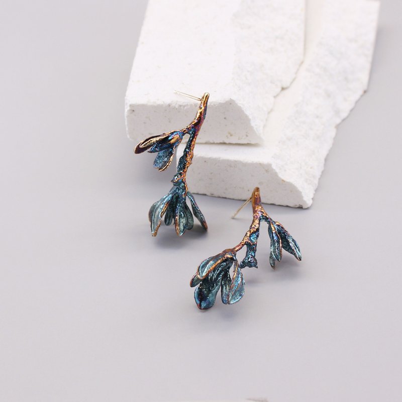 Azalea sterling silver earrings 18K gold plated clip-on earrings three colors - ต่างหู - เงินแท้ สีเงิน