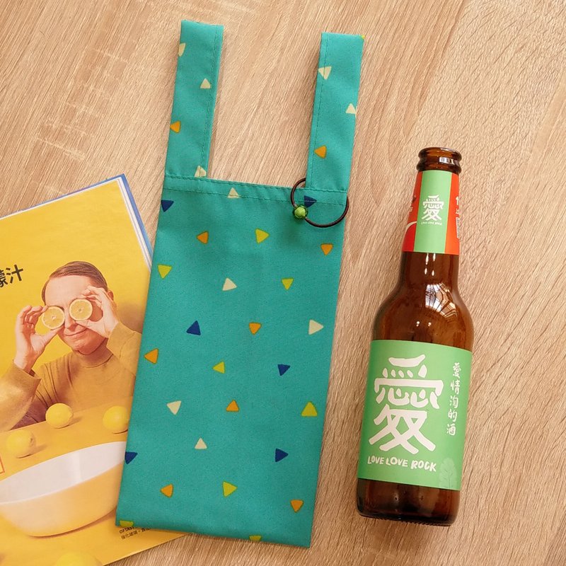 Geometric Party (seagreen)。Handmade reusable bag for drinks and anything - ถุงใส่กระติกนำ้ - วัสดุกันนำ้ สีเขียว