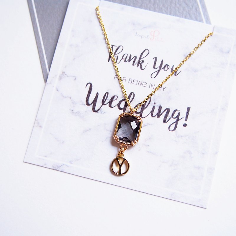 Customized sister ceremony · English letter gold-plated square glass imitation gemstone necklace (45cm retro black) - Chokers - Other Metals Black