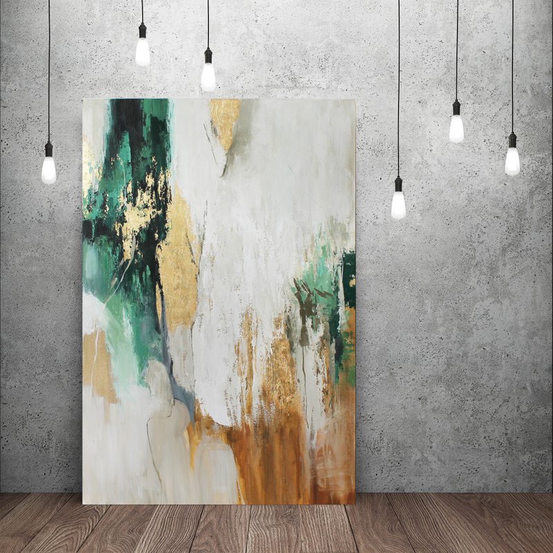 Green Gold Painting |  Green Gold Abstract | Green Wall Art | Green Flow - 壁貼/牆壁裝飾 - 棉．麻 綠色