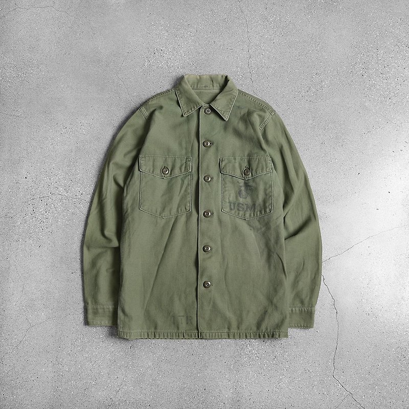 美軍公發OG-107軍襯 / Vintage 古著 - 男裝 恤衫 - 棉．麻 綠色