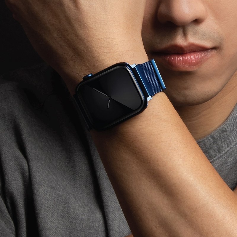 Apple Watch 42/44/45mm Danteステンレスミラノ マグネット バックル ストラップ- ブルー - 腕時計ベルト - ステンレススチール ブラック