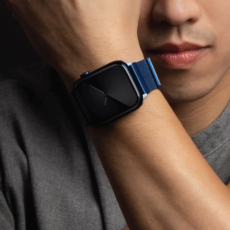 Apple Watch 42/44/45mm Dante不鏽鋼米蘭磁扣錶帶-藍 - 錶帶 - 不鏽鋼 黑色