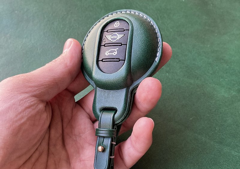 Mini Cooper 車匙套 手工製作牛皮鑰匙包 意大利buttero 少話手作 - 鑰匙圈/鎖匙扣 - 真皮 