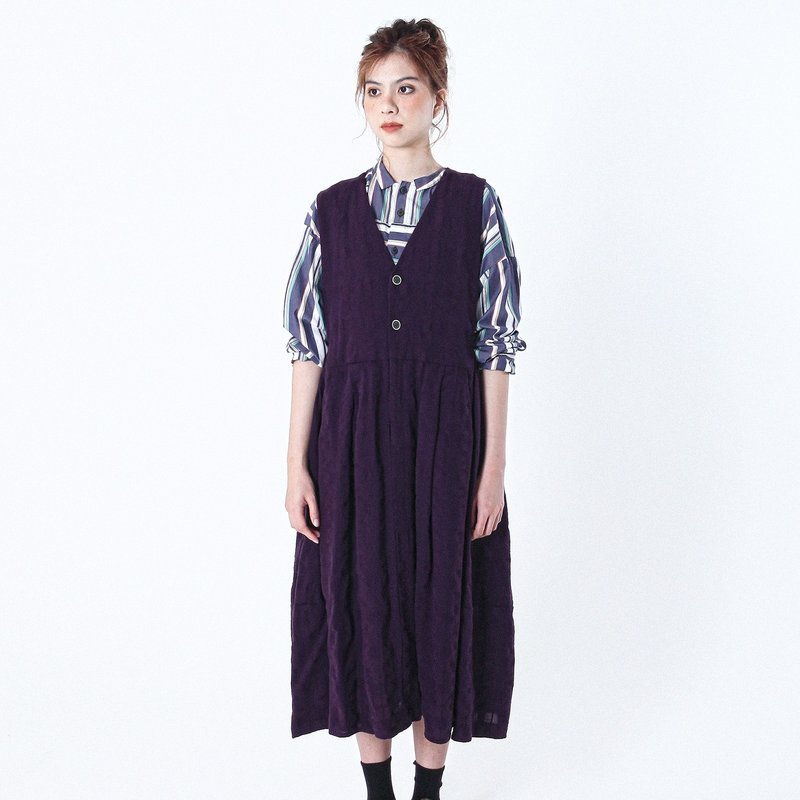 Layered Wool V Neck Vest Long Dress - One Piece Dresses - Wool Purple