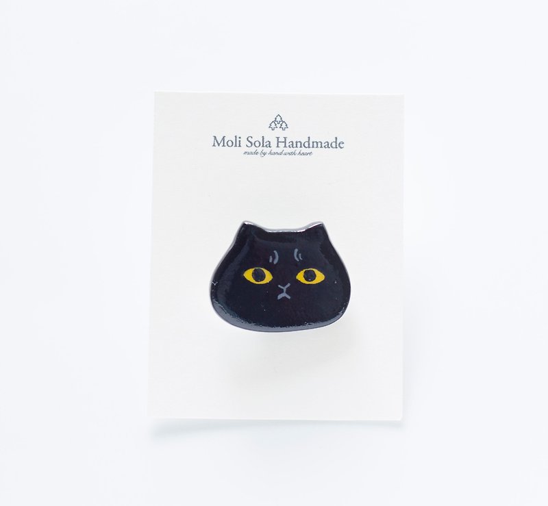 Hand made black cat brooch accessories - Brooches - Clay Black