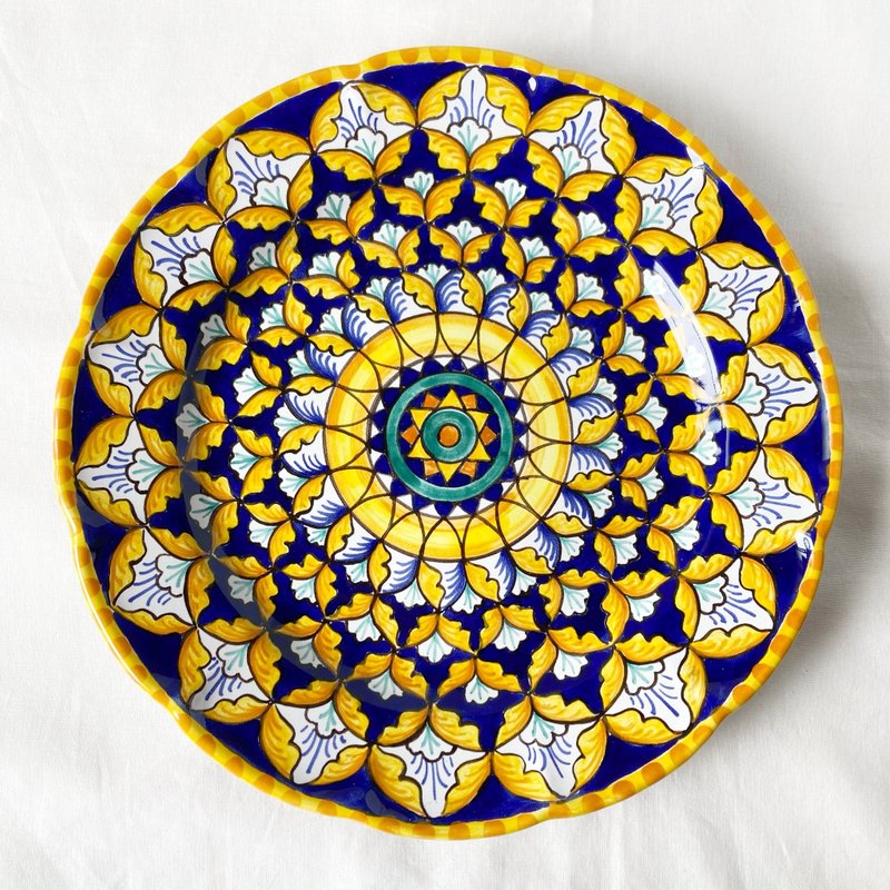 plate 26cm Italianpottery Majolica Geometrico - จานและถาด - ดินเผา สีน้ำเงิน