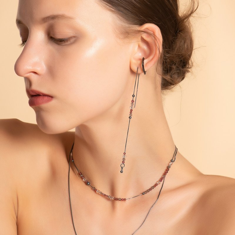 DATE. 18/08/21. Bubble Nebula - Beading Threader Earring- Oxidised Silver - Earrings & Clip-ons - Sterling Silver Black