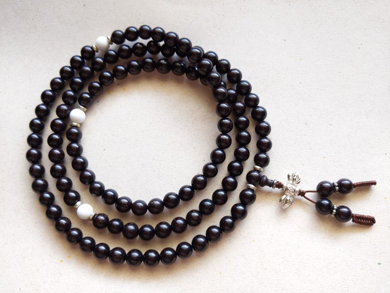 ORLI Jewelry 天然金星小葉紫檀108顆念珠 印度小葉紫檀帶金星 - 項鍊 - 木頭 咖啡色