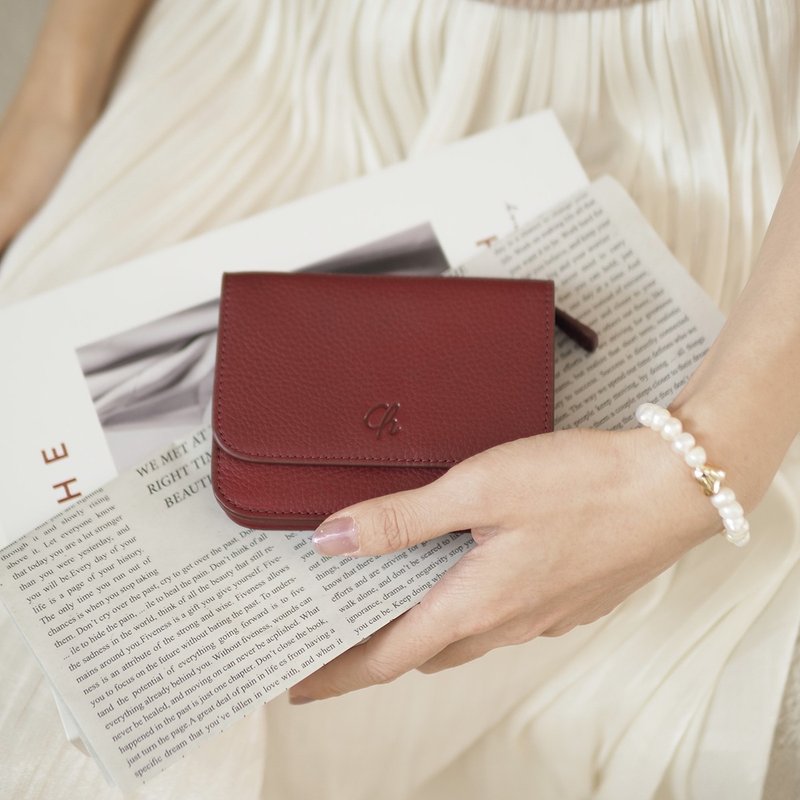 Cony (Burgundy): Short wallet, Leather wallet, Zip wallet, Soft leather, Darkred - 錢包/皮夾/長短夾 - 真皮 紅色