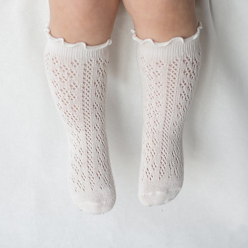 Happy Prince Korean-made Phoebe Lightweight Breathable Baby and Children's Knee Socks - Baby Socks - Cotton & Hemp White