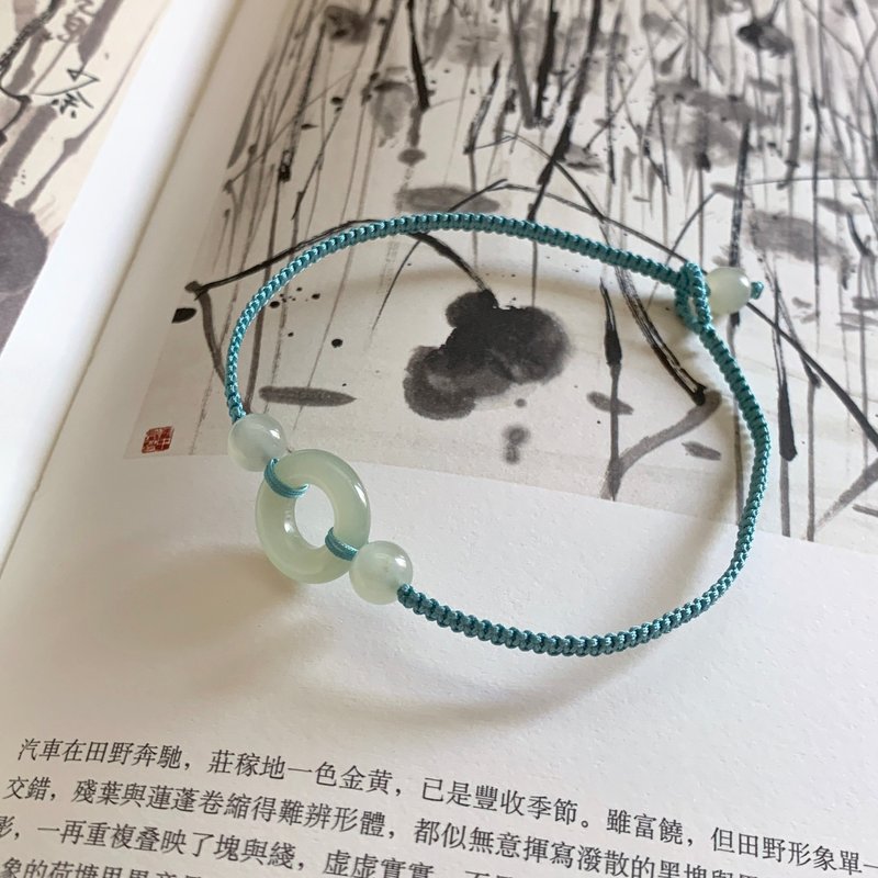 手作 一紙丹青。天然和田玉平安扣復古編織手繩 文藝古風手鏈平安 - 手鍊/手環 - 玉石 綠色