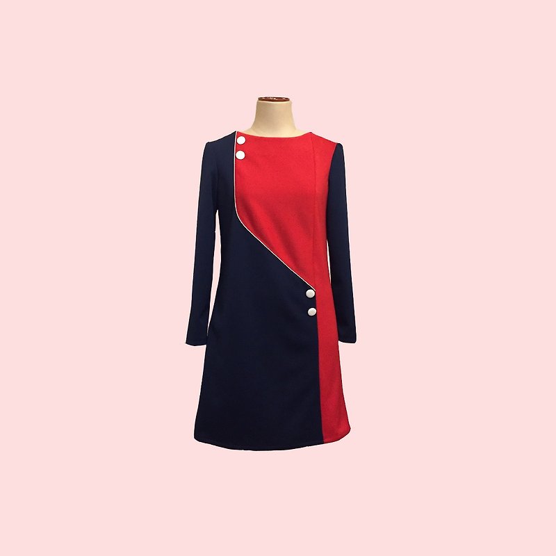 retro one-piece dress jeanne3 - 連身裙 - 聚酯纖維 紅色