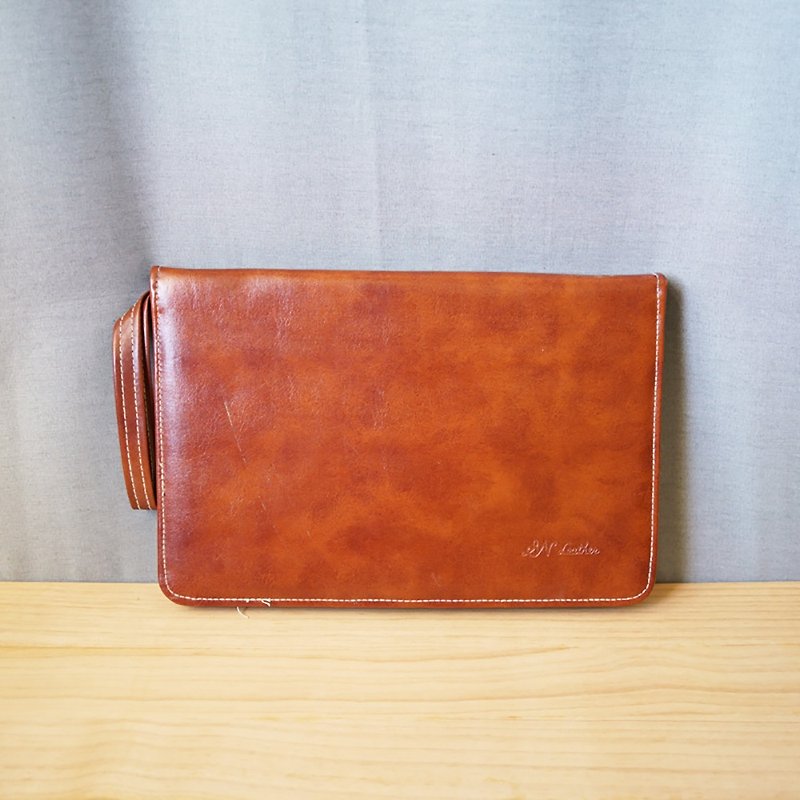 [Arctic second-hand groceries] Second-hand leather clutch bag document office bag - กระเป๋าคลัทช์ - หนังแท้ สีนำ้ตาล