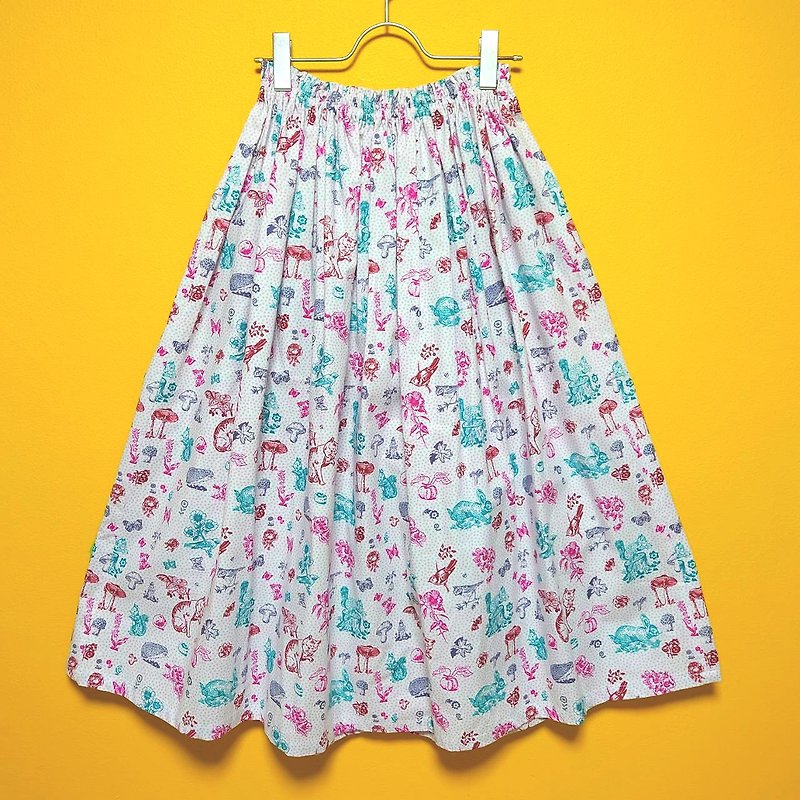 【受注制作】Nathalie Lete Animal Mushroom Skirt / USA fabric / Free size / 日本製 cat - スカート - コットン・麻 ピンク