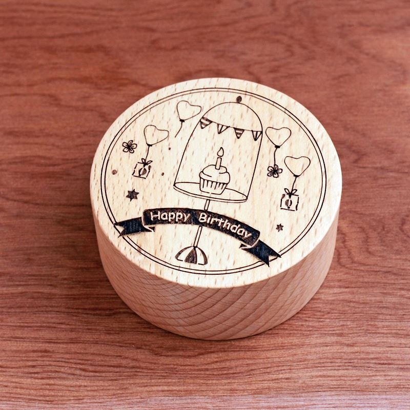 KOKOMU Birthday Wooden Music Box.Wind up. - Items for Display - Wood Khaki