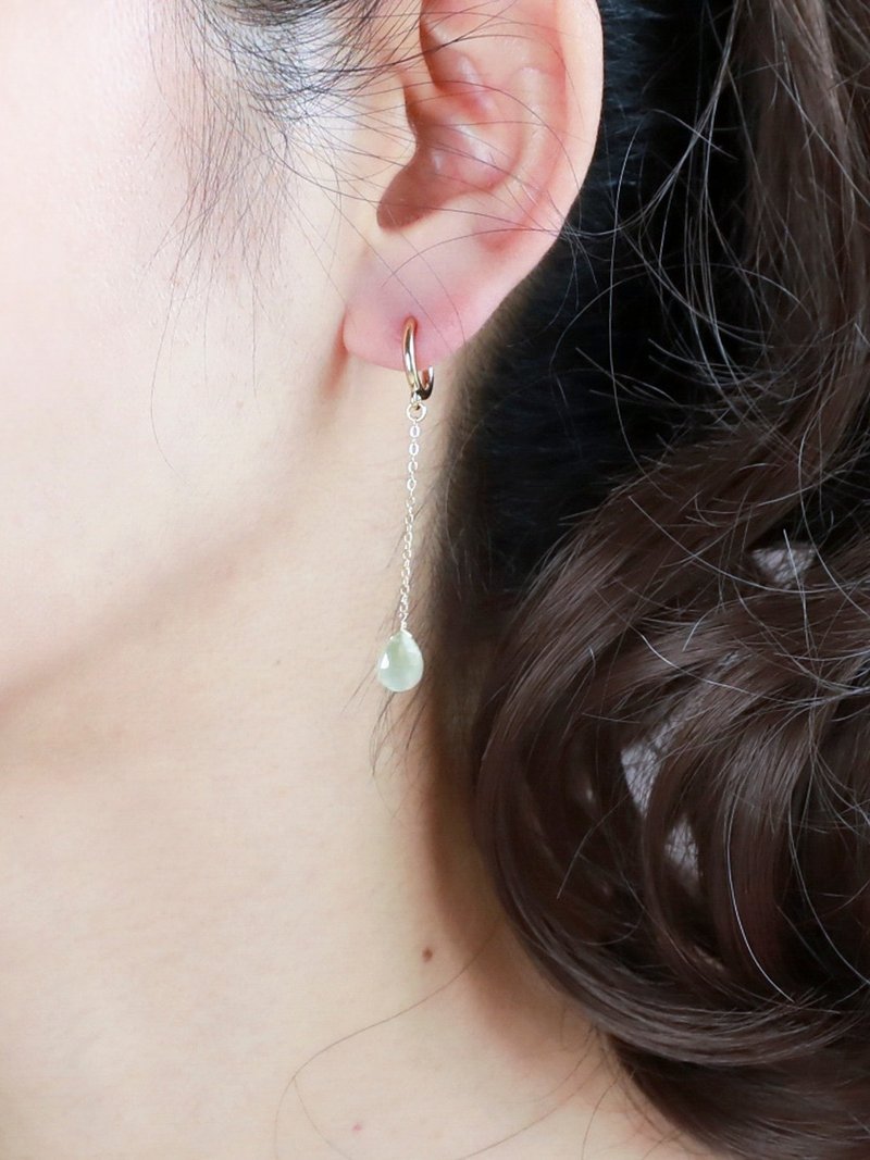 Pierced earrings & Clip-On semplice Prehnite - ต่างหู - เครื่องประดับพลอย สีเขียว