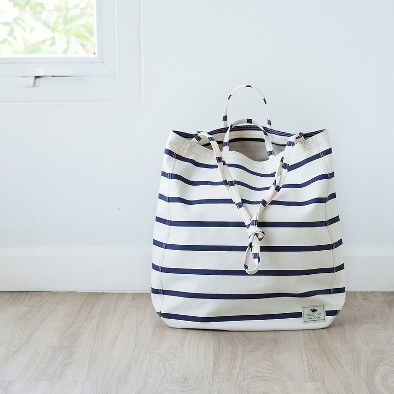 Oversize tote - Stipes - Handbags & Totes - Cotton & Hemp White