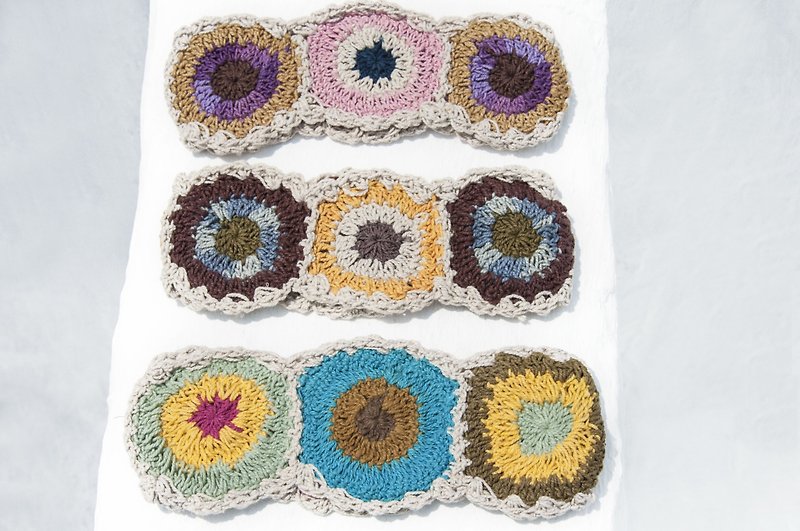 手作りの綿織りヘッドバンド/織りカラフルなヘッドバンド/手作りのかぎ針編みのヘッドバンド-白いカラフルなグラデーションの花 - ヘアバンド - コットン・麻 多色