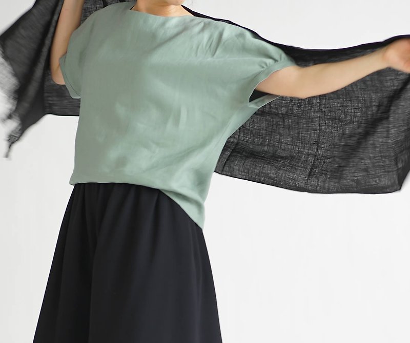 wafu   linen shirts / tunic / dolman sleeve / blouse / tops / Emerald / t12-17 - เสื้อเชิ้ตผู้หญิง - ผ้าฝ้าย/ผ้าลินิน สีเขียว