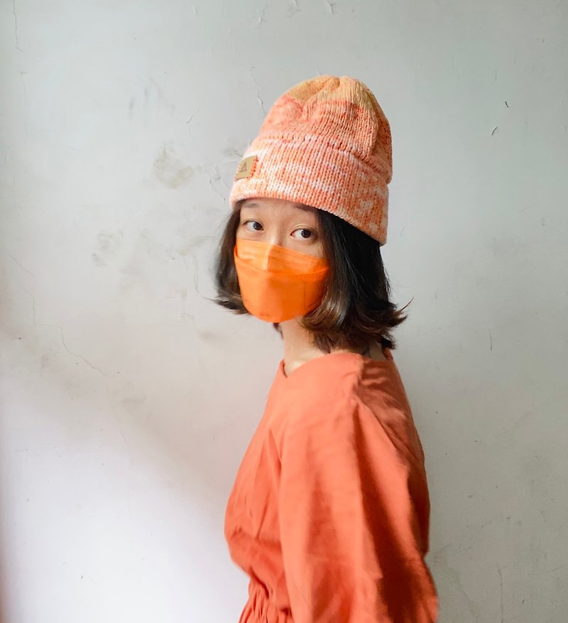 手工編織帽 毛線帽 - 帽子 - 棉．麻 橘色