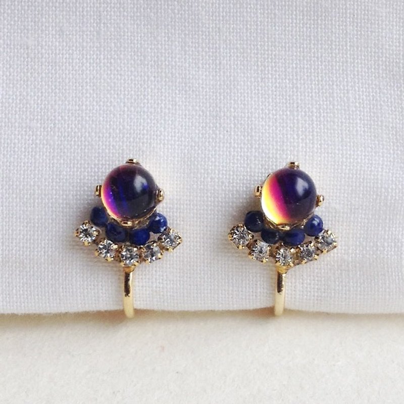 Earrings of vintage bubble cabochon and lapis lazuli - ต่างหู - แก้ว สีน้ำเงิน