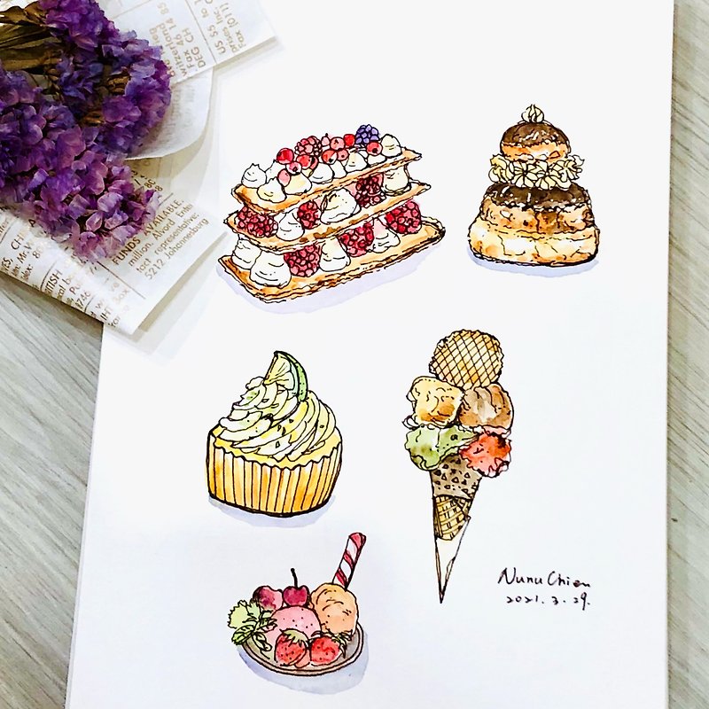 Watercolor sketch ‧ dessert ‧ hand-painted experience activity - Illustration, Painting & Calligraphy - Paper 