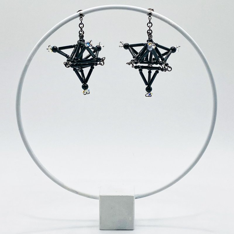 3D Stardust PIERCE/EARRING【Black】 - Earrings & Clip-ons - Glass Black