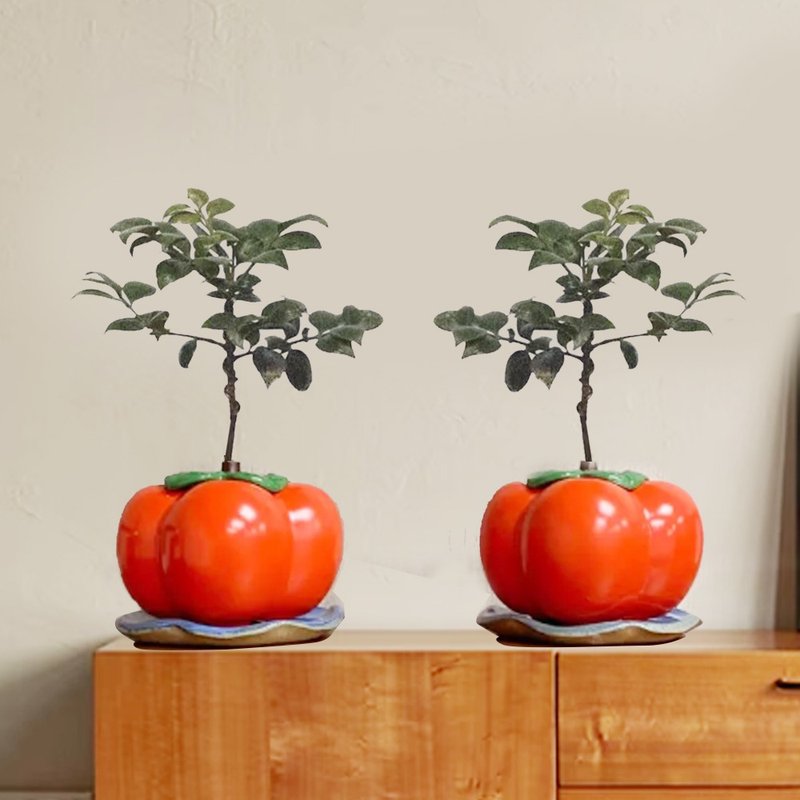 Persimmon Ruyi potted bamboo and cypress indoor potted plant - Plants - Other Materials Orange