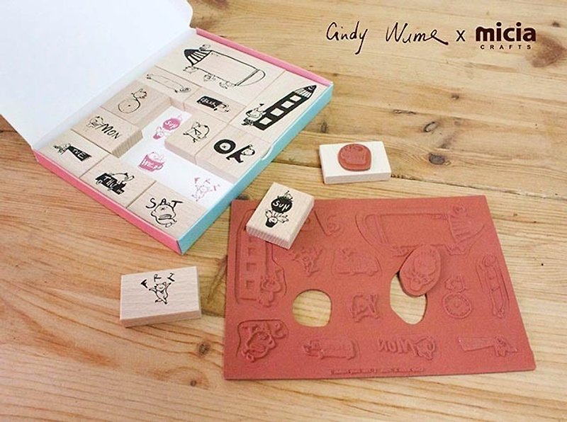 Micia x Cindy wume Diary 仲良しスタンプセット - はんこ・スタンプ台 - 木製 