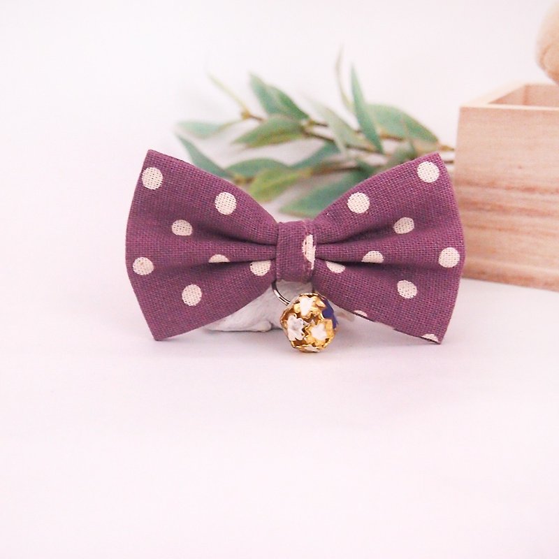 Orchid Purple Dot Dot Bowknot Pet Decoration Collar for Cats and Small Dogs - Collars & Leashes - Cotton & Hemp Purple