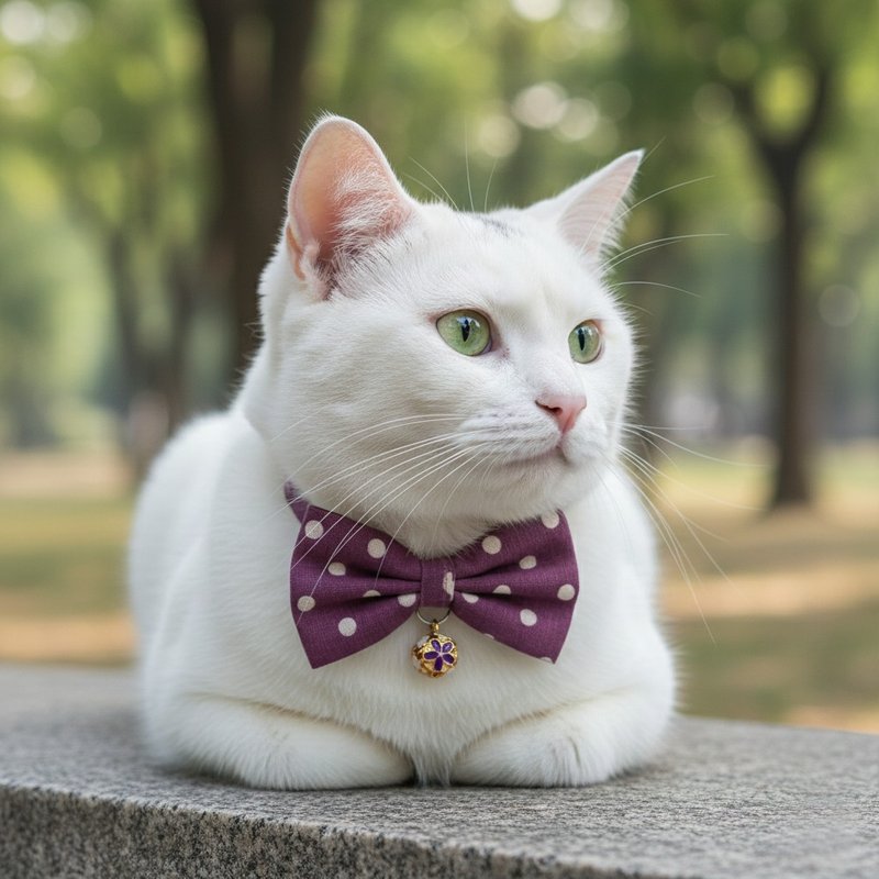 蘭花紫點點款 蝴蝶結寵物裝飾項圈 貓 小型犬 - 項圈/牽繩 - 棉．麻 紫色