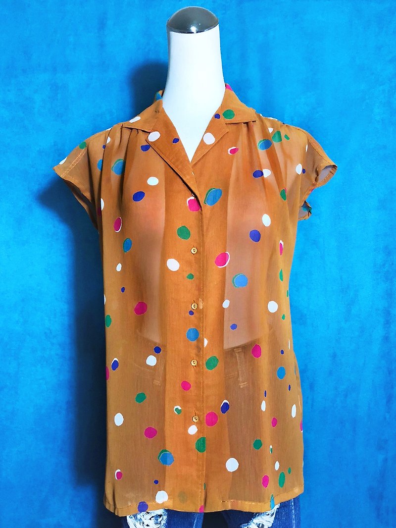 Dotted short-sleeved vintage shirt / Bring back VINTAGE abroad - Women's Shirts - Polyester Orange