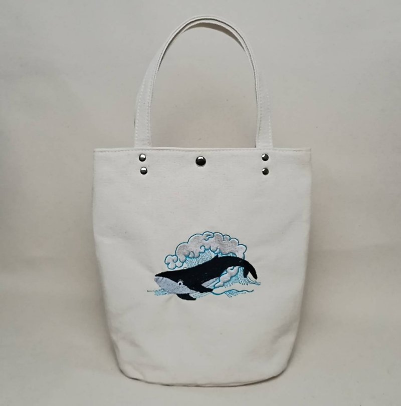 海洋生物 ~ 鯨魚  刺繡 小提袋 手提包 - 手提包/手提袋 - 棉．麻 