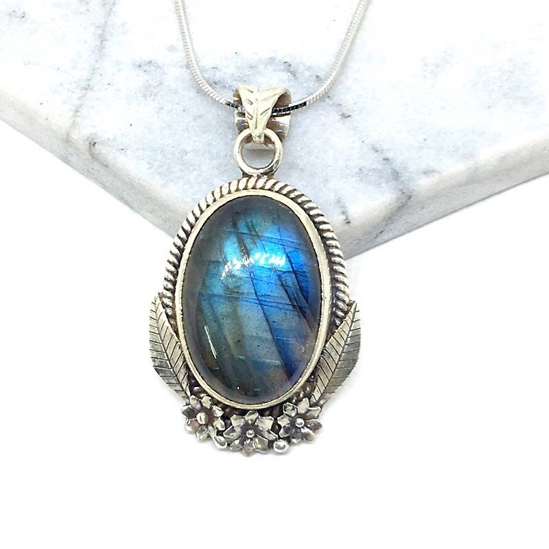 Stones 925 Sterling Silver Forest Mirror Style Necklace Nepal Handmade Mosaic (Style 3) - Necklaces - Gemstone Blue