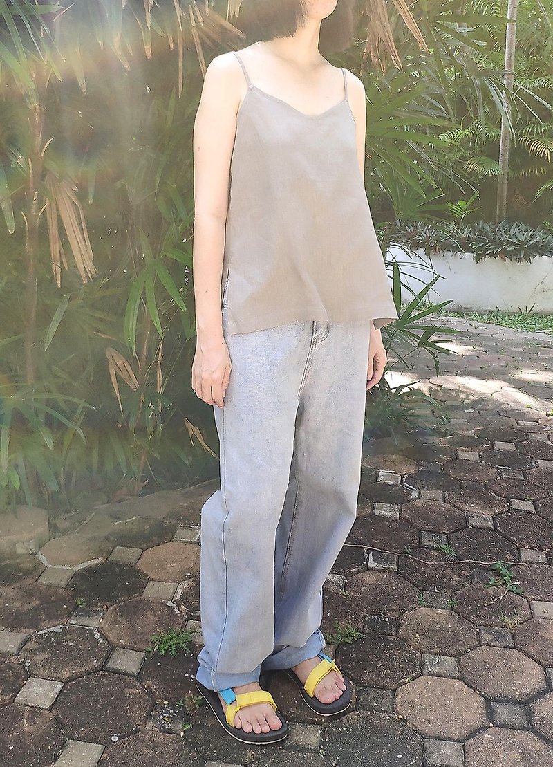 Camisole, Linen Cotton, Grey Colour, Adjustable Shoulder Straps - Women's Tops - Cotton & Hemp Gray